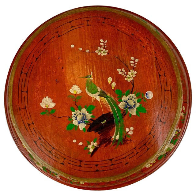 Chinese Round Hand Decorated Red Lacquered Wedding Box With Cover For Sale - Image 11 of 11