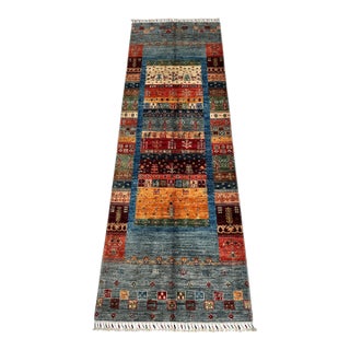 Multicolor Chobi Gabbeh Hand-Knotted Wool Runner - 8'3" X 2'10" For Sale