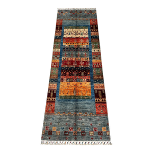 Multicolor Chobi Gabbeh Hand-Knotted Wool Runner - 8'3" X 2'10"