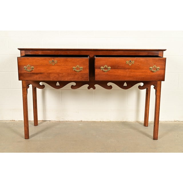 Late 20th Century Baker Furniture Style Georgian Carved English Yew Wood Sideboard Credenza For Sale - Image 5 of 13