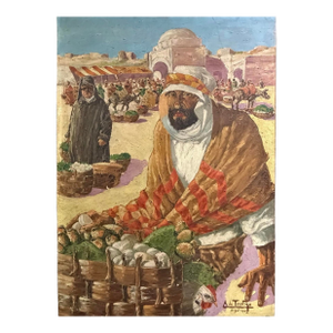 1900s Large Orientalist Oil Painting on Canvas Signed