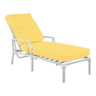 Haven Outdoor Chaise in Canvas Buttercup with Canvas White Welt For Sale