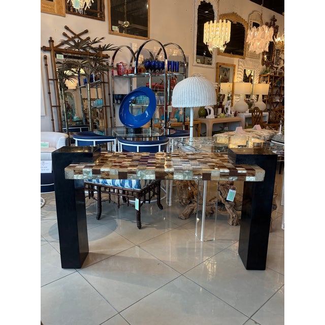 Marquis Collection Beverly Hills Wall Mirror Stone Pen Coconut Shell Wood For Sale - Image 10 of 13