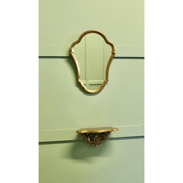 French Gilt Console Mirror with Matching Shelf, 1970, Set of 2 For Sale - Image 3 of 8