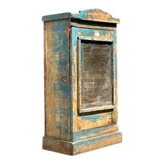 Vintage Rustic Painted Wood Cabinet For Sale
