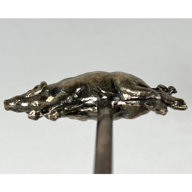 Antique French Silver Plate Pig Skewer: Figural Food Hatelet Skewer For Sale - Image 6 of 10