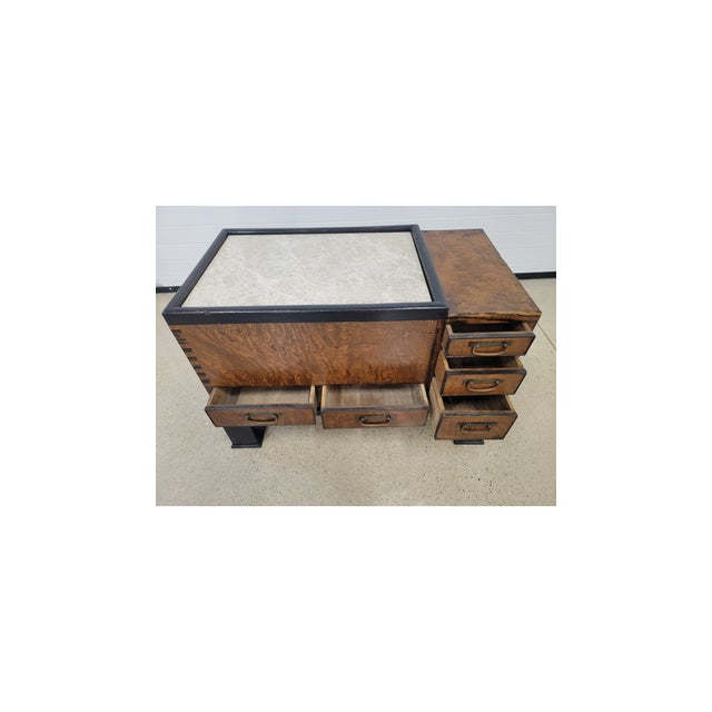 1900 - 1909 Antique Japanese Keyaki Wood Hibachi Tansu Chest on Custom Ebonized Metal Stand For Sale - Image 5 of 11
