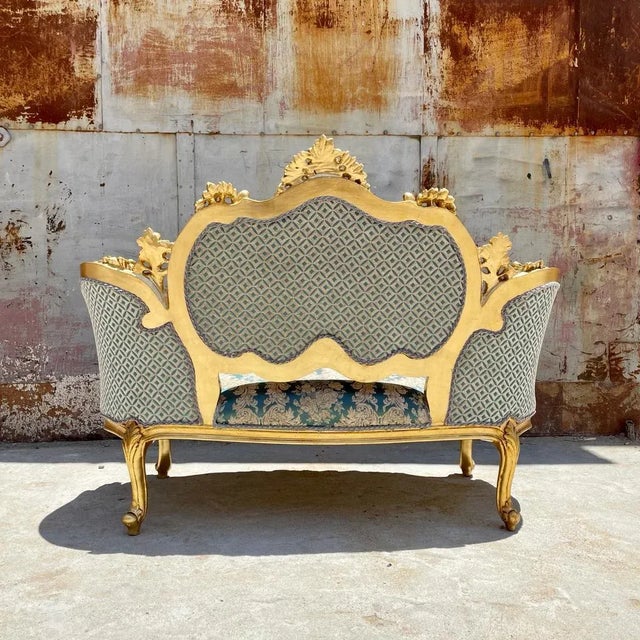 French Rococo Style Gold Leaf Damask Settee Chairish