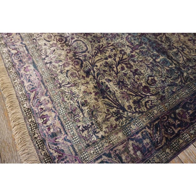 Ivory Color & Purple Details Fine Persian Kashan Hand Knotted Wool & Silk Rug and Geometric Pattern For Sale - Image 9 of 12