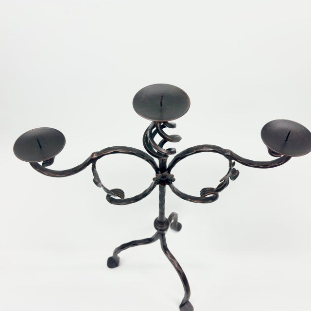 2020s Hand Forged Iron Candelabra 23.5″ (60cm) Antique Copper Finish Extra Wide & Grand Statement Centerpiece For Sale - Image 5 of 7