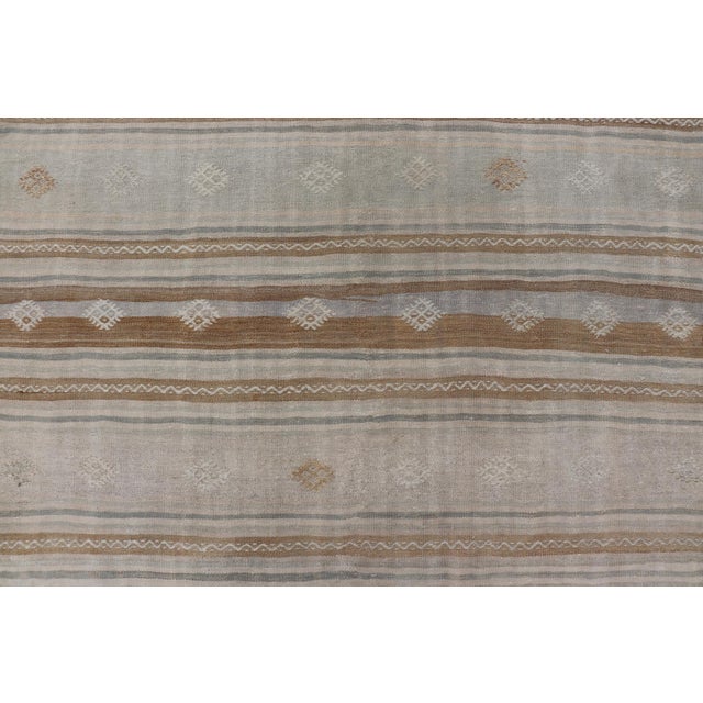 Mid 20th Century Turkish Flat-Weave Embroideries Kilim in Tan, Taupe, Brown and a Soft Blue For Sale - Image 5 of 12