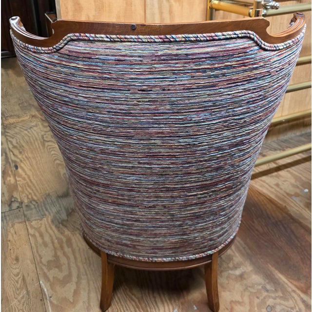 Mid 20th Century Louis XVI Revival Carved Walnut Fauteuil Armchair With Fluted Legs and Striped Upholstery, 20th Century For Sale - Image 5 of 11
