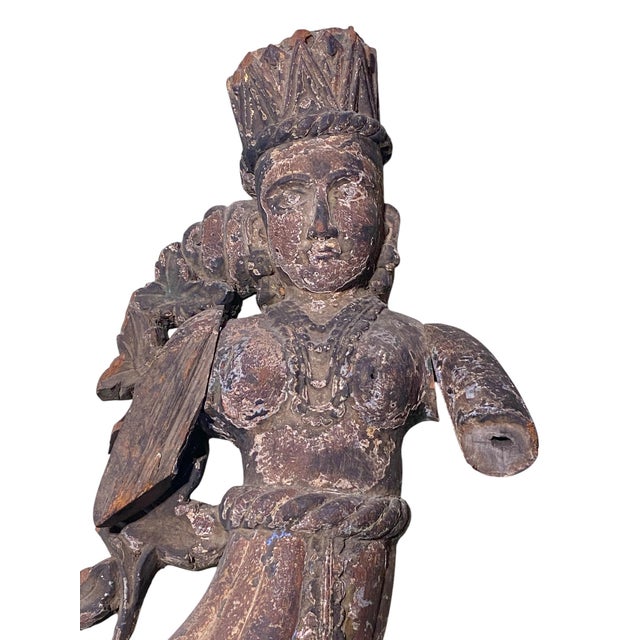 Asian Antique Indonesian Crowned Angel Wood Sculpture For Sale - Image 3 of 11