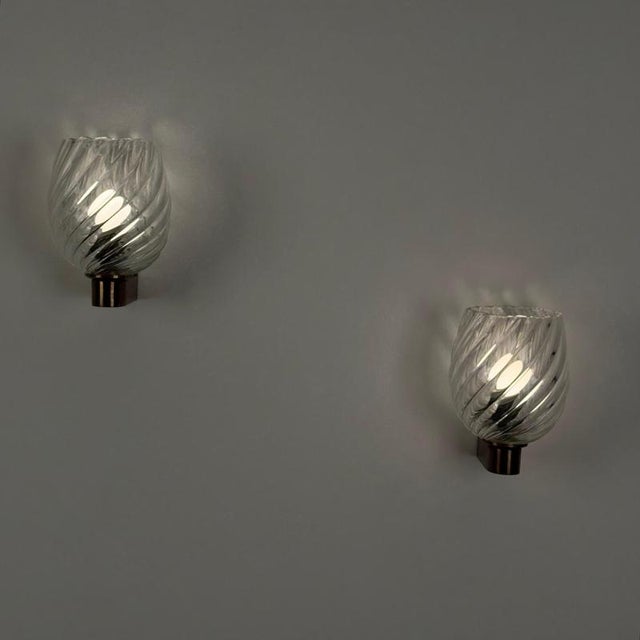 1940s Spiral-Glass Wall Sconces by Ercole Barovier for Barovier & Toso, 1940s, Set of 2 For Sale - Image 5 of 14