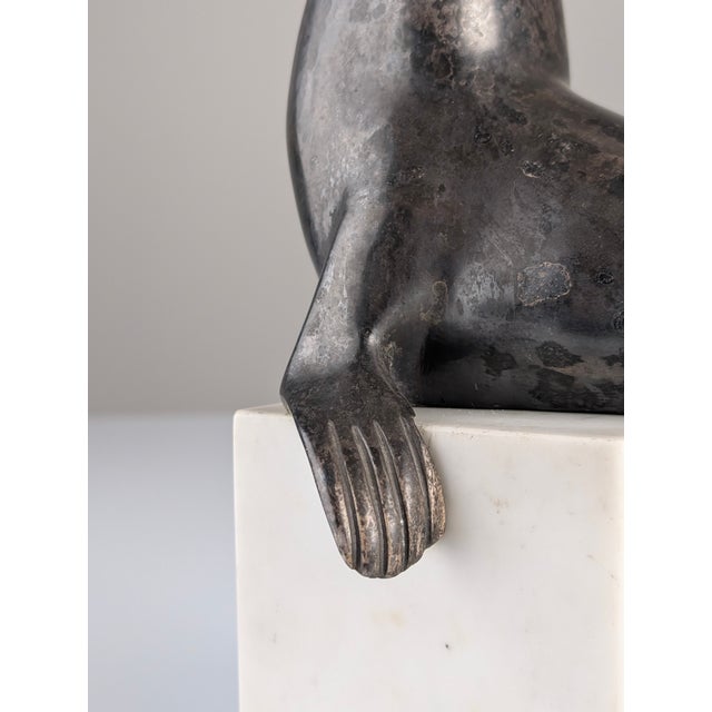 Marcel-André Bouraine, Sealion Sculpture, 1920s, Metal on Marble Base For Sale - Image 13 of 14