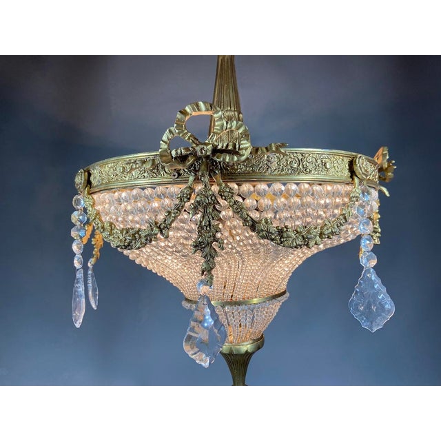 1970s French Louis XVI Gold Bronze Chandelier 4Lt For Sale - Image 4 of 14