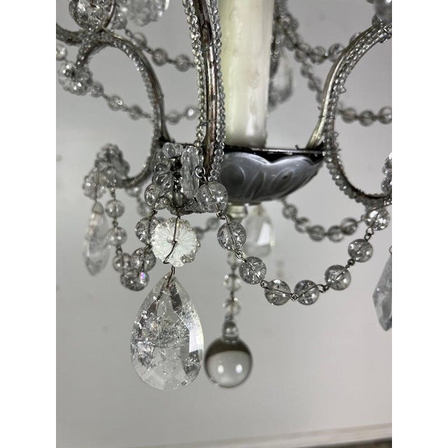 French (4) Light Rock Crystal Beaded Chandelier C. 1930's For Sale - Image 10 of 11