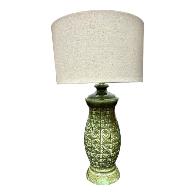 Vintage Mid-Century Green Ceramic Table Lamp For Sale