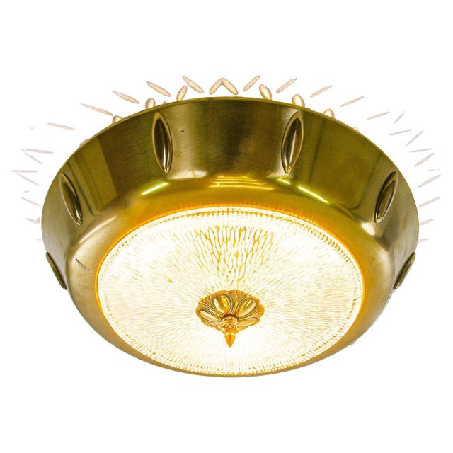 1930s Art Deco Brass and Glass Flush Mount, 1930s For Sale - Image 5 of 5