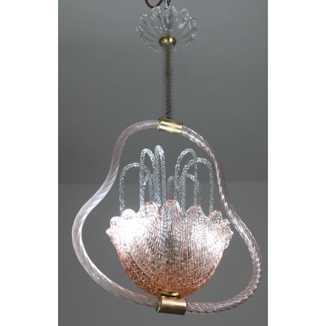 Glass 1950s Charming Pink and Trasparent Murano Glass Chandelier by Barovier E Toso For Sale - Image 7 of 16