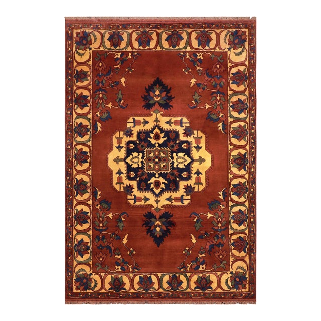 Tribal Kargahi 1980's Rust/Gold Wool Rug - 7'1'' X 9'10'' For Sale