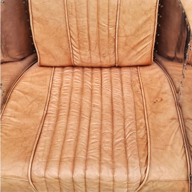 Aviator Club Chair in Brown Distressed leather For Sale - Image 17 of 18