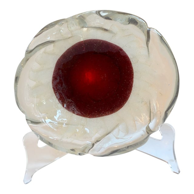 Red & Gold Accented Murano Bowl For Sale