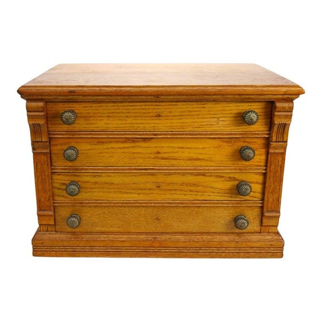 Victorian J & P Coats Attr Oak 4 Drawer Spool Cabinet C1900 For Sale - Image 3 of 10