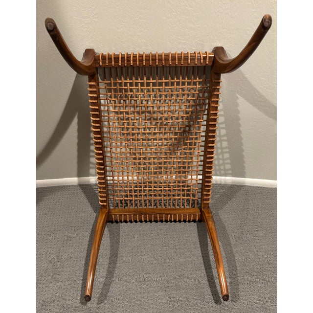 Wood Mid Century Klismos Robsjohn Gibbings Style Leather Rope Bench Ottoman For Sale - Image 7 of 12