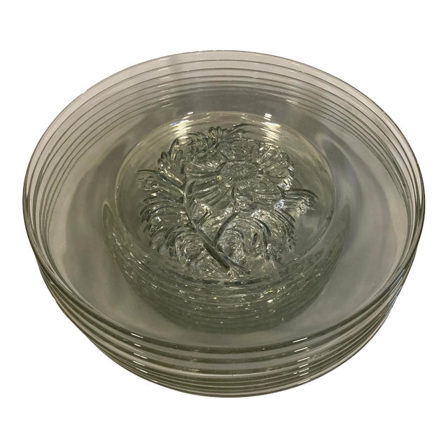 1960s Vintage Flower Cut Glass Salad or Appetizer Plates- Set of 8 For Sale