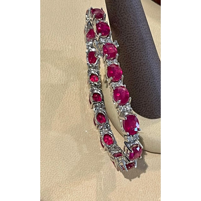 24 Carat Ruby & 1 Carat Diamond Affordable Tennis Bracelet 14 Karat White Gold For Sale - Image 10 of 18