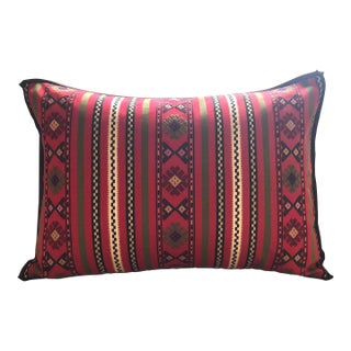 Vintage Red & Black Woven Turkish Decorative Bolster Pillow For Sale