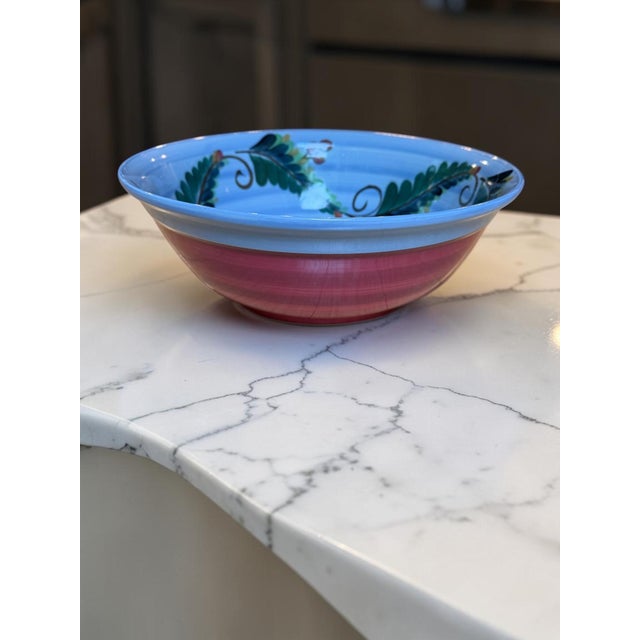 2000 - 2009 Gail Pittman Signed Blue Garden Extra-Large Serving Bowl Hand Painted 2004 For Sale - Image 5 of 9