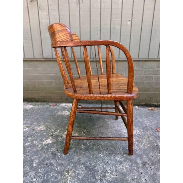 Mid 20th Century Pair of Arts and Crafts Firehouse Oak Windsor Pub Chairs For Sale - Image 5 of 17