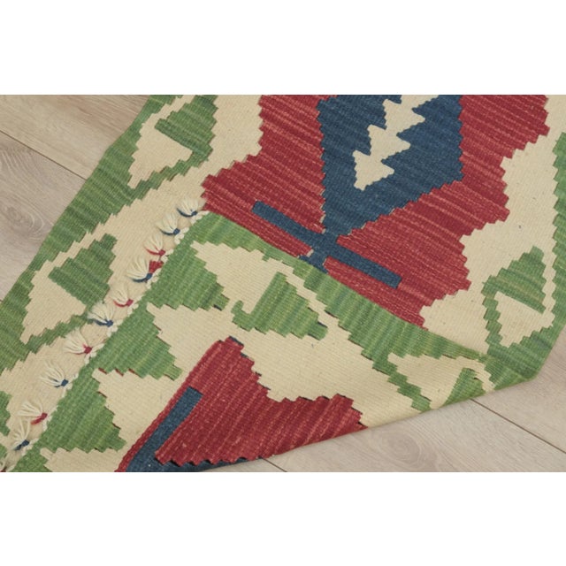 Textile 1960s Tribal Geometric Red and Green Kilim Rug For Sale - Image 7 of 13