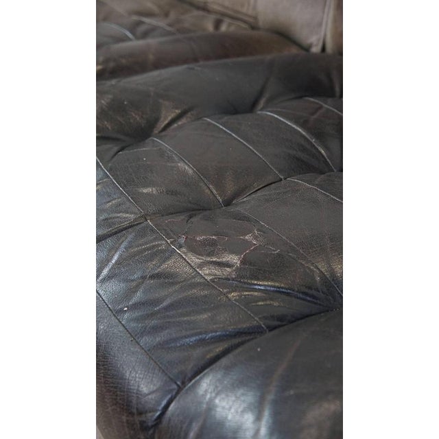 Vintage Gray Leather Sofa Elements and Ottoman, Set of 4 For Sale - Image 9 of 18