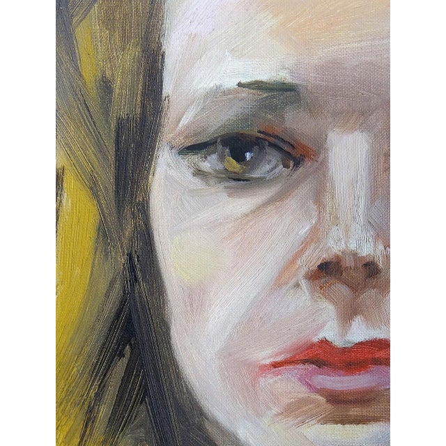 Brown Portrait of Woman in Green, Oil on Canvas, 1980s, Framed For Sale - Image 8 of 16