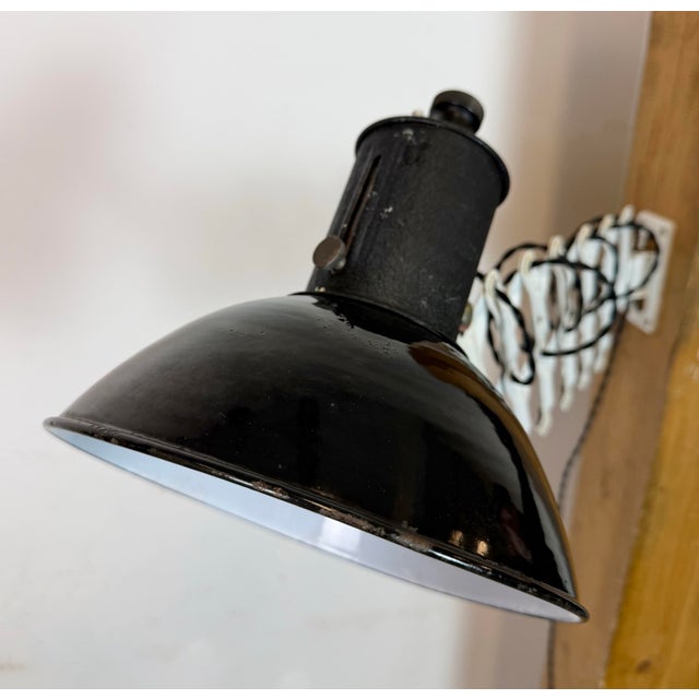 Black Industrial Black Enamel Scissor Wall Lamp, 1950s For Sale - Image 8 of 18
