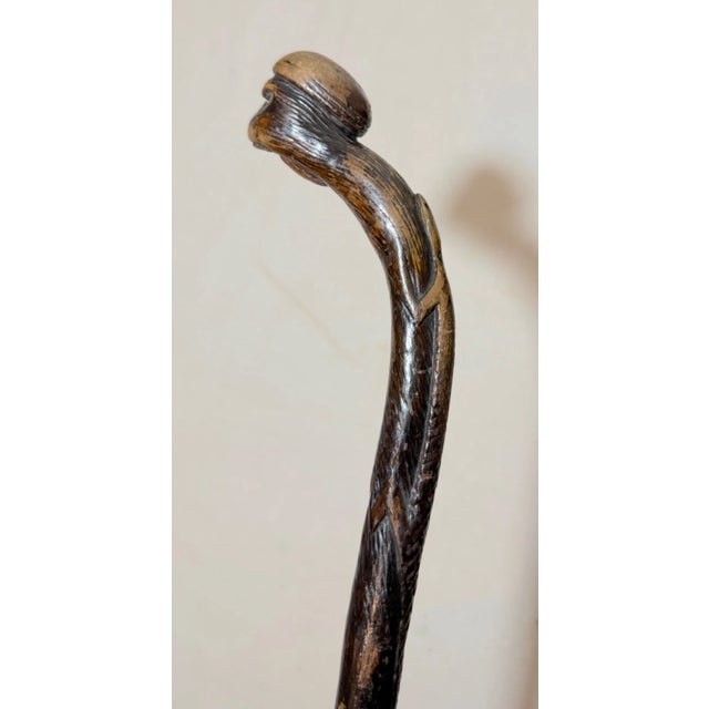 Share Antique 19th Century Hand Carved Folk Art Monkey Lizard Walking Stick Cane For Sale - Image 4 of 16