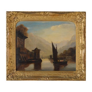 18th Century Italian "Lake Como" Oil Painting For Sale