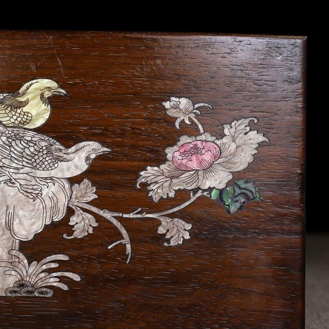 Late 20th Century Wooden Box With Mother-of-Pearl Bird and Floral Inlay For Sale - Image 9 of 9