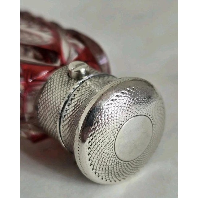 Antique Victorian Bohemian Cut Glass Vanity Scent Bottle with Silver Mount For Sale - Image 11 of 18