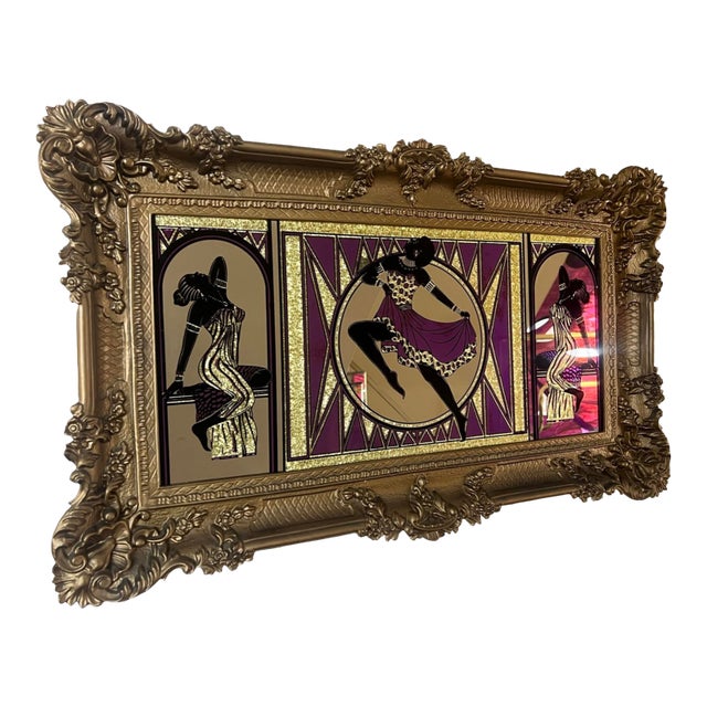 Rare Vintage Mid Century Modern Postmodern 1970s African Disco Mirror Wall Art 1980s Ornate Regency MCM For Sale