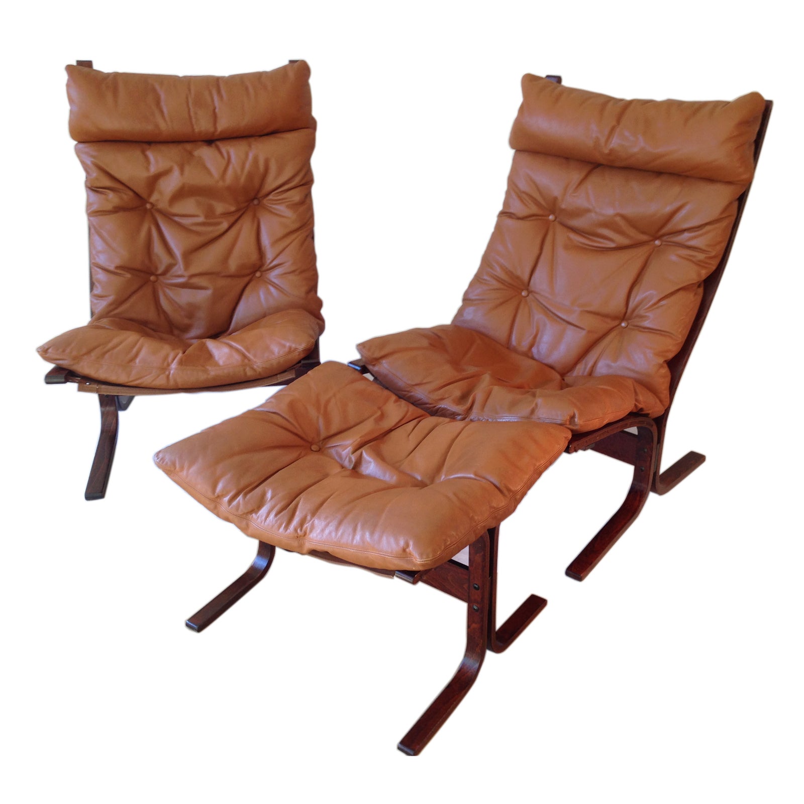Mid-Century Modern Danish Leather Chairs & Ottoman | Chairish