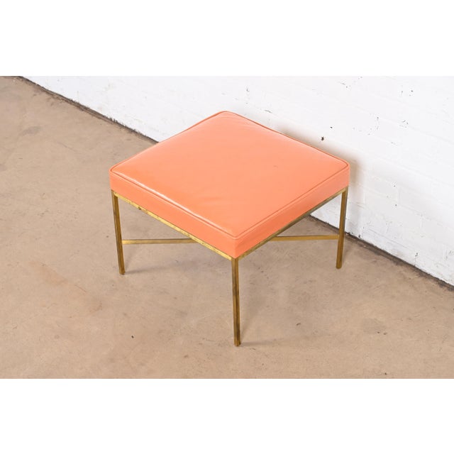 Directional Paul McCobb for Directional X-Base Brass and Upholstered Stool or Ottoman, 1950s For Sale - Image 4 of 12