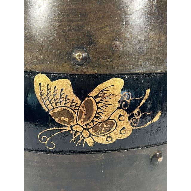 Late 19th Century Certified Antique Chinese Elm & Fir Wooden Rice Measuring Container / Bucket Anhui Province With Gold Butterflies and Moths, Qing Dynasty For Sale - Image 5 of 11