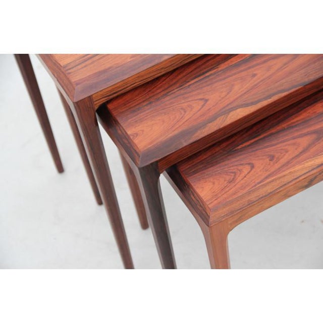 1960s Mid-Century Scandinavian Modern Nesting Tables in Rosewood attributed to Johannes Andersen, 1960s, Set of 3 For Sale - Image 5 of 10