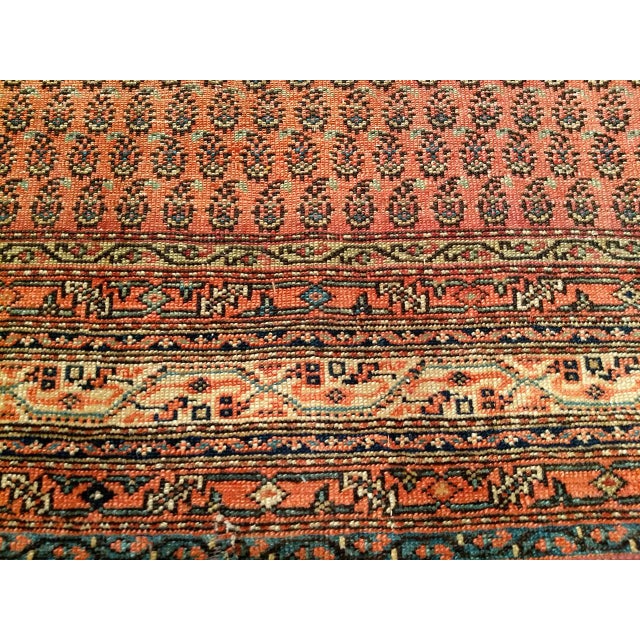 Antique Persian Saraband Gallery Area Rug, Hand-Knotted Wool, Allover Paisley Pattern, 7x12, Terracotta & Green For Sale - Image 4 of 7