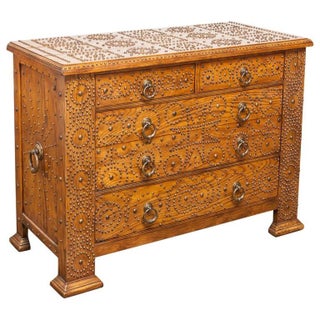 Brass Studded Oak Chest of Drawers For Sale