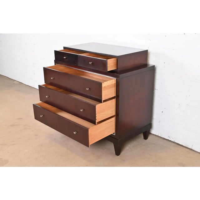 Wood 1990s Modern Regency Dark Mahogany and Nickel Chest of Drawers For Sale - Image 7 of 11